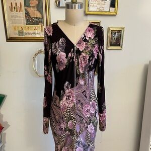 Vintage inspired Roberto Cavalli Leopard Floral Dress